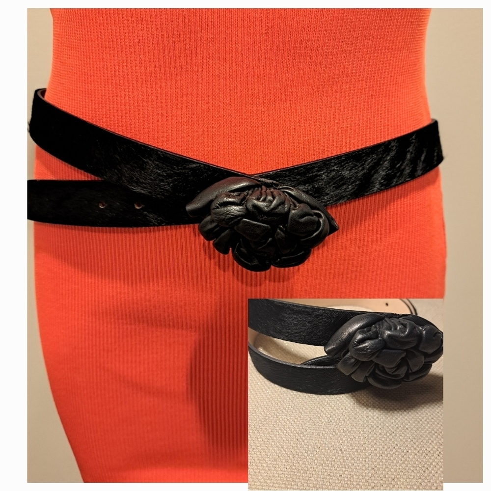 Garuglieri Black Calf Hair/ Leather Belt